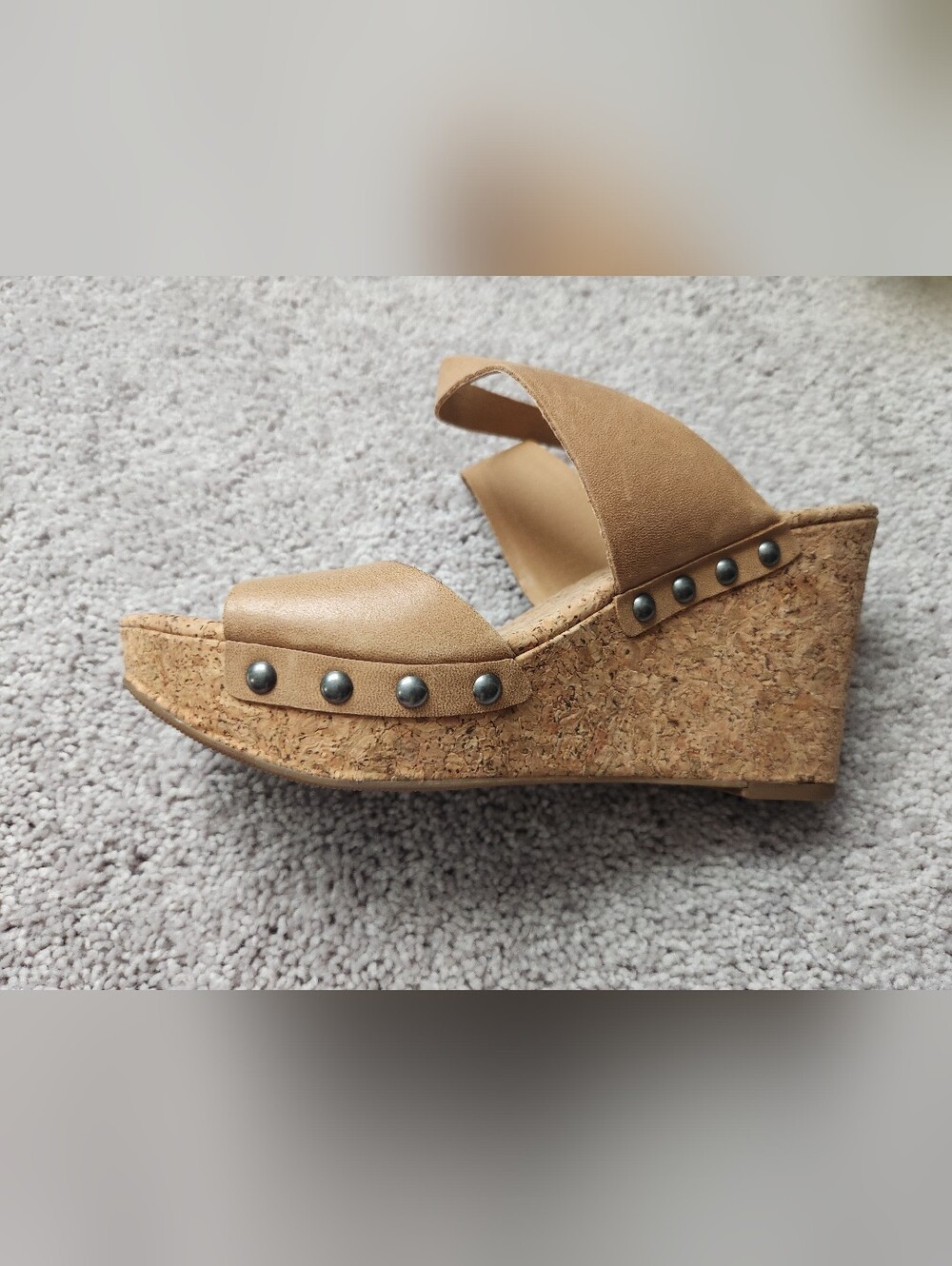 Lucky Brand Tan Cork Wedge Slide with Stud Details